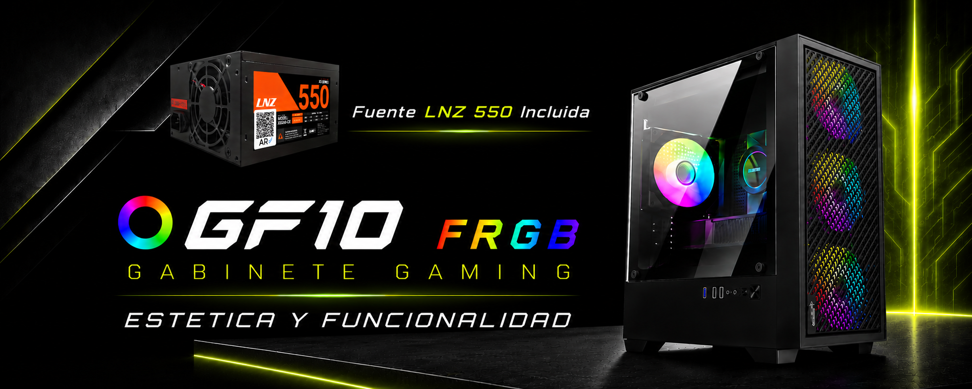 LNZ GF10 · Gabinete Gaming FRGB con Fuente LNZ 550 Incluida