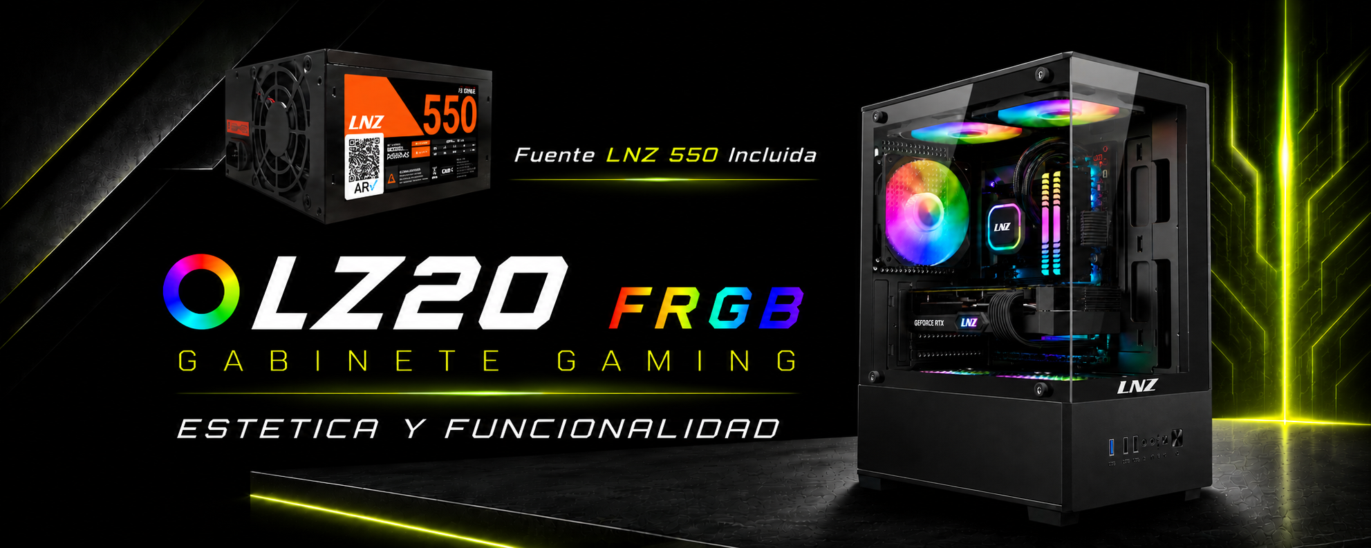 LNZ LZ20 · Gabinete Gaming FRGB con Fuente LNZ 550 Incluida